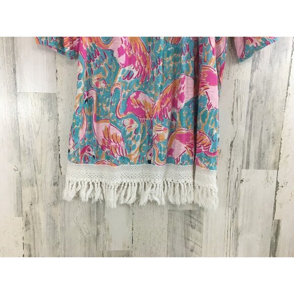 Lilly Pulitzer Sz S Alia Swim Coverup Dress Peel and Eat Flamingo with Fringe - Picture 3 of 14
